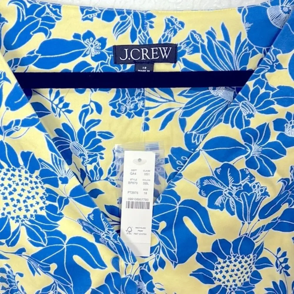 NWT J. Crew blue floral Twill Puff-Sleeve Mini Dress women’s size 18